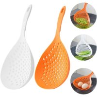 2 Pieces Strainer Scoop Colander Slotted Pasta Spoon Plastic Skimmer Spoon with Handle Food Drain Shovel for Kitchen Cooking, White and Orange
