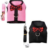 2 Sets Breathable Mesh Net Harness with Bell for Small Animals Rabbits Guinea Pigs Cats (m: Chest: 30-34cm/11.81-13.28, 1 Pink, 1 Black)