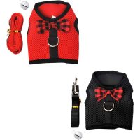 2 Sets Breathable Mesh Net Harness with Bell for Small Animals Rabbits Guinea Pigs Cats (m: Chest: 30-34cm/11.81-13.28, 1 Red, 1 Black)