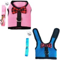 2 Sets Breathable Mesh Net Harness with Bell for Small Animals Rabbits Guinea Pigs Cats (s: Chest: 20-23cm/8.87-9.05, 1 Pink, 1 Blue)