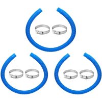2 Terminal Hose for Pool Bottom Cleaner, 32mm Blue Pool Hose with Hose Clamps, Compatible with In-tex 607 637 Filter Pump by (3 Sets)