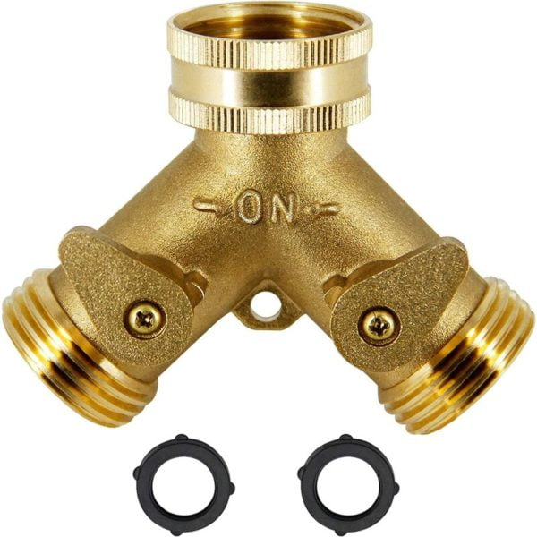 2 Way Brass Hose Splitter, 3/4 Brass Hose Connectors, y Garden Hose Adapter, 1 Pack