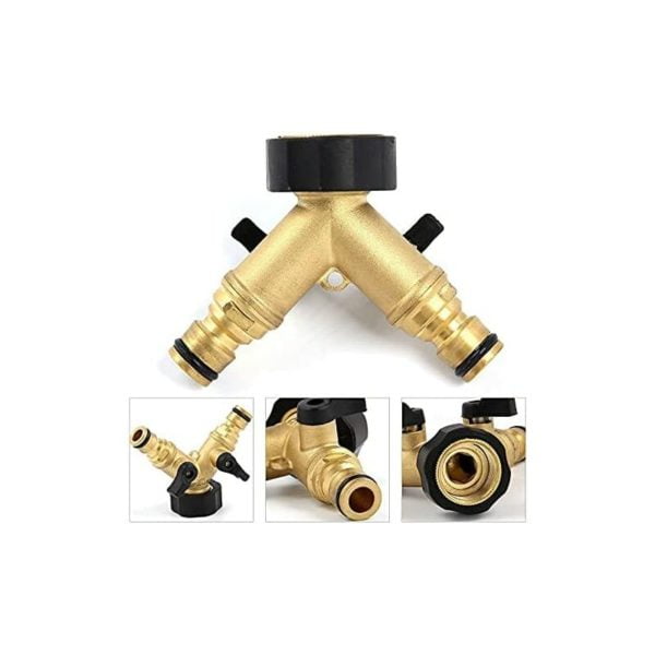 2 Way Double Tap Hose Adapter Twin Splitter Brass Connector 3/4 Adapters