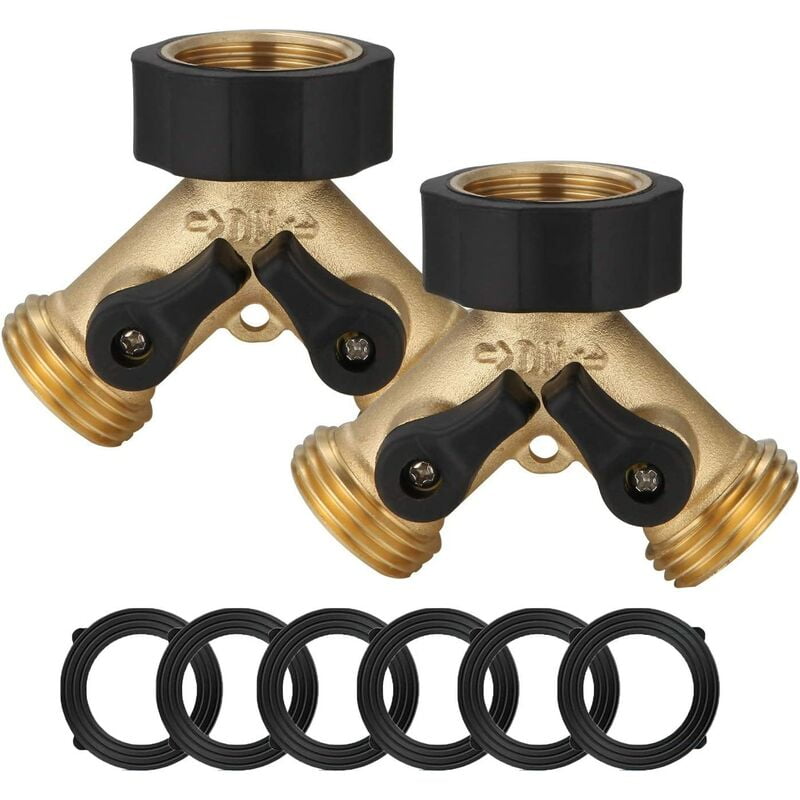 2 Way Garden Hose Splitter, Heavy Duty Brass Connector Faucet Splitter, Brass Garden Hose Adapter with 2 Valves, Faucet Adapter for Drip Irrigation