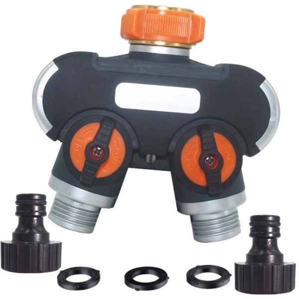 2 Way Garden Hose Splitter Heavy Duty Water Hose Adapter, Upgraded Hose Connector with Rubber Washers and Plastic Nipple connectors to Connect