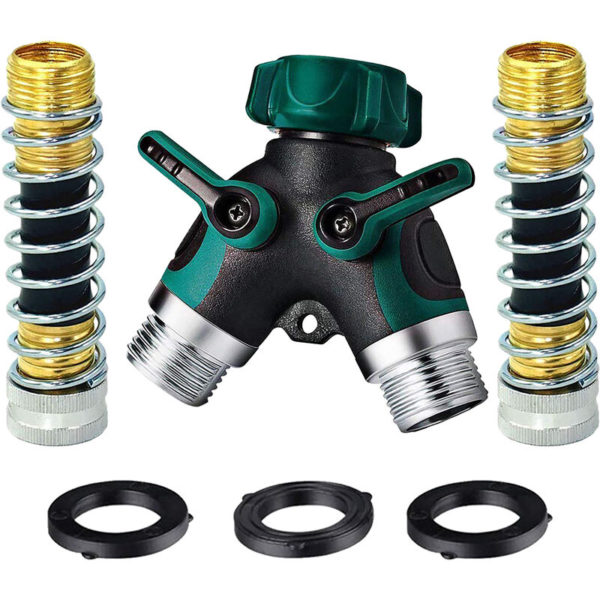 2 Way Garden Hose Splitters With 2 Extension Spring Hose 3 Washers 3/4'' Faucet Diverter Tap Hose Connector Hose Pipe Splitter