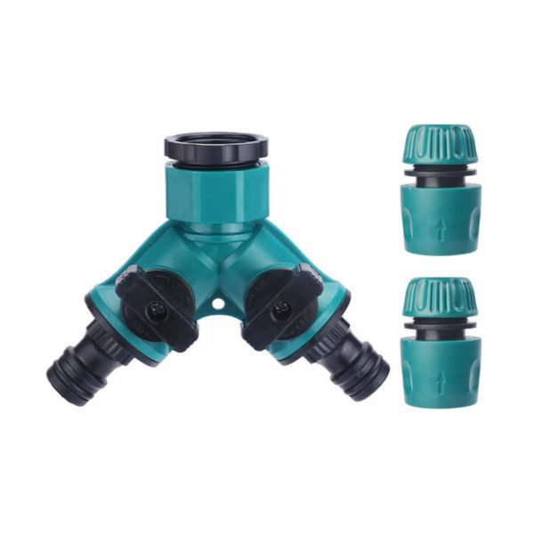 2 Way Garden Tap Connector, Garden Hose Tap Splitter with Individual On/Off Valves and 3/4'' Male Thread Quick Hose End Connector