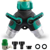 2 Way Hose Splitter, Garden 2 Way Hose Connector Water Taps 2 Way Distributor with Adjustable Locking Handle (1)