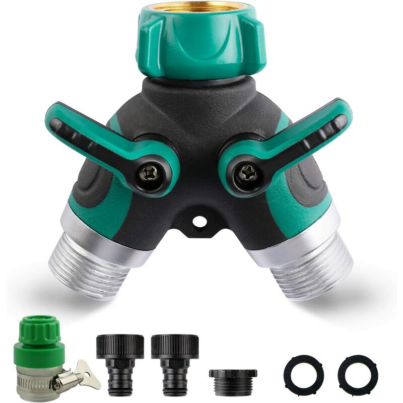 2 Way Hose Splitter, Garden 2 Way Hose Connector Water Taps 2 Way Distributor with Adjustable Locking Handle