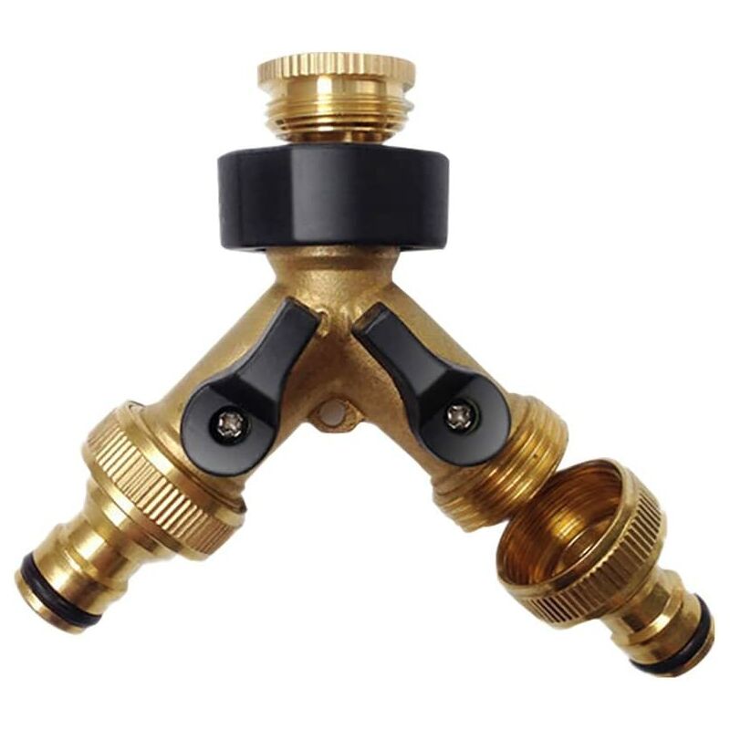2 Way Solid Brass Hose Splitter 2-Way Hose Connector With Shut off/on Valves