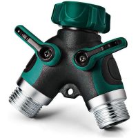 2 Way y Hose Connector, Garden Faucet Splitter Metal Body with Comfortable Smooth Rubberized Grip