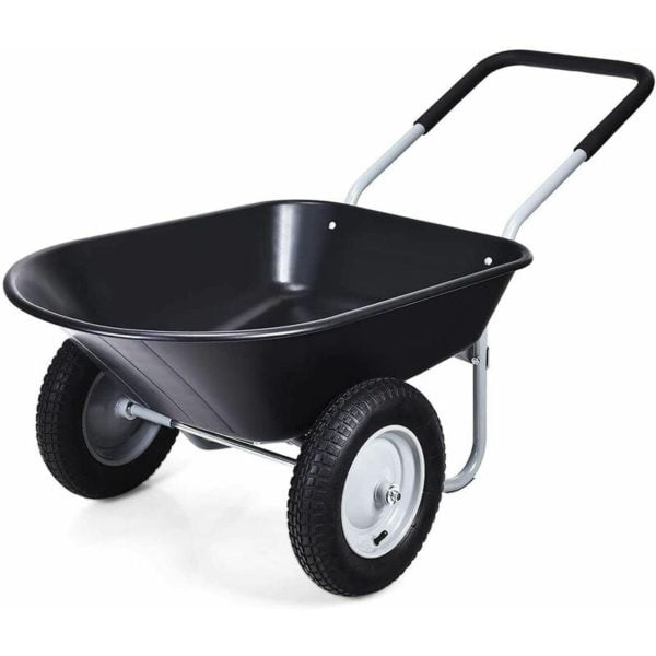 2-Wheeled Wheelbarrow Heavy Duty Garden Cart with 33cm Pneumatic Tires & Handlle