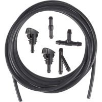 2 Windshield Washer Spray Nozzles Compatible with Dodge, Jeep, Ram and 3M Fluid Hose with 3 Piece Connector, Replace OEM 4805742AB, 5116079AA