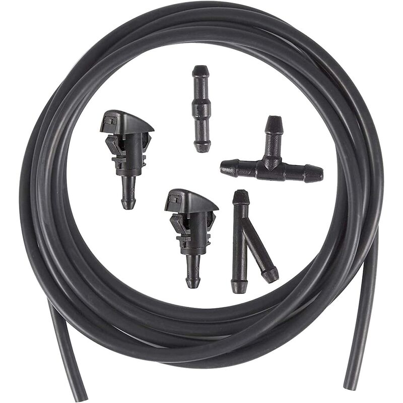 2 Windshield Washer Spray Nozzles Compatible with Dodge, Jeep, Ram and 3M Fluid Hose with 3 Piece Connector, Replace OEM 4805742AB, 5116079AA