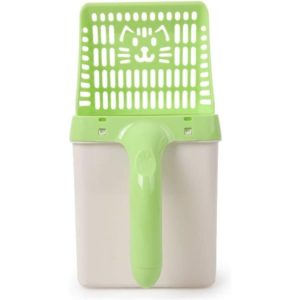 2 in 1 Cat Litter Shovel Set, Kitten Portable Processor Trash Can with Waste Bag (Color : Green)