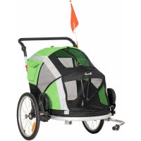 2-in-1 Dog Bicycle Trailer w/ Safety Leash, Reflectors - Green - Green - Pawhut