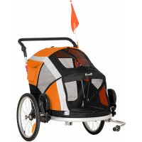 2-in-1 Dog Bicycle Trailer w/ Safety Leash, Reflectors - Orange - Orange - Pawhut
