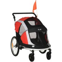 2-in-1 Dog Bicycle Trailer w/ Safety Leash, Reflectors - Red - Red - Pawhut
