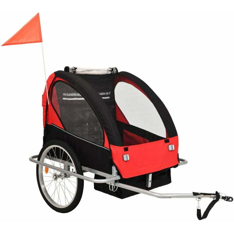 2-in-1 Kids' Bicycle Trailer & Stroller Black and Red Vidaxl Red