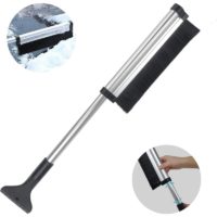 2 in 1 snow shovel with aluminum alloy retractable tube, wide scraper and snow brush to defrost and defrost winter cars