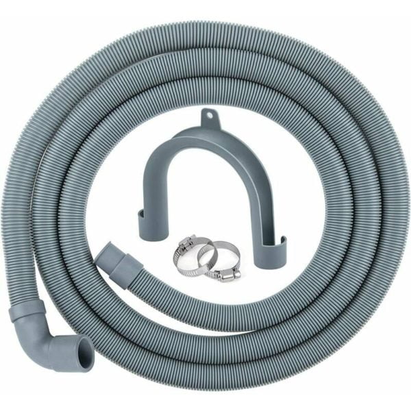 2 m drain hose for washing machines and dishwashers, including bracket and clamps, elbow