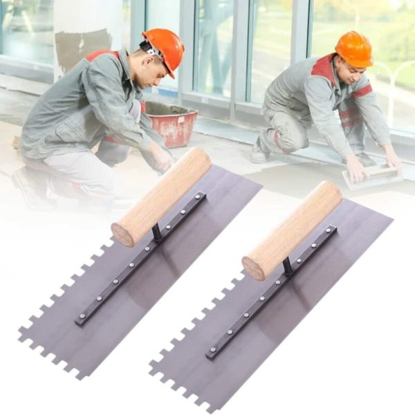 2 pcs Square Trowel Stainless Steel Glue Float, Pro Notched Trowel with Soft Handle, Stainless Steel Adhesive Spatula (28CM8mm)