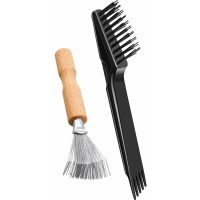 2-piece brush cleaning tool comb cleaning brush comb brush mini brush remover for household and salon use (wooden handle rake, black)