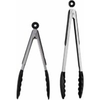 2-piece professional kitchen tongs made of stainless steel and food-safe silicone (Black / 30,5 & 23cm)