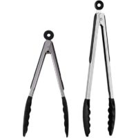 2-piece professional kitchen tongs made of stainless steel and food-safe silicone (Black / 30,5 & 23cm)