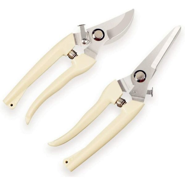 2 secateurs, straight stainless steel blade and professional secateurs