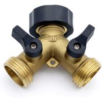 2-way 3/4 brass Y-distributor, distributor with shut-off valves for two supply hoses, hose con