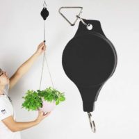 2 x Retractable Hanging Basket Hooks with Pull, Garden Baskets Pots Automatic Telescopic Hooks for Indoor and Outdoor Free Size Black