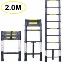 2.0M Telescopic Ladder, Extendable Aluminum Ladder Multi-Function Ladder, Max Load 150KG, All Black