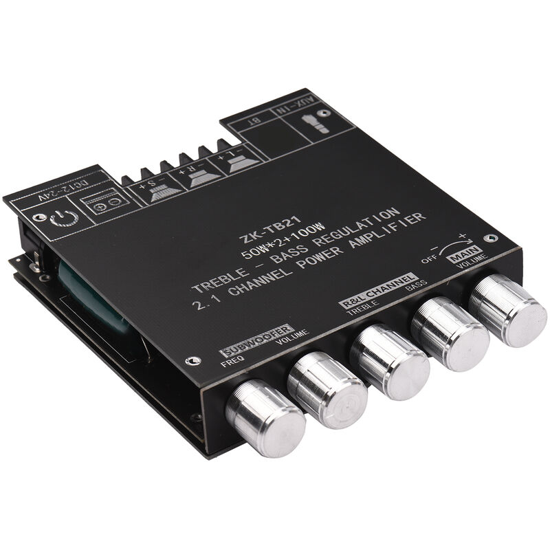 2.1 Channel Subwoofer Power Amplifier Module DIY Kit 50Wx2+100W Treble Bass Volume Control DC 12-24V BT Audio Amplifier Board Stereo Speaker Digital