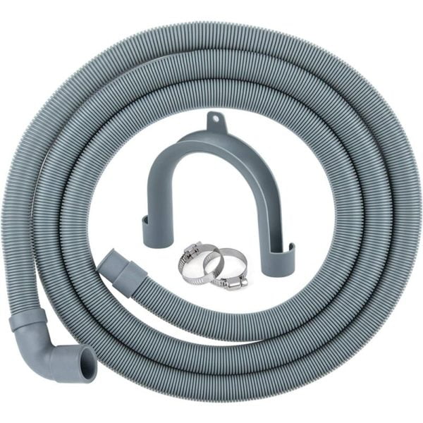 2.50 m Drainage Hose for Washing Machines and Dishwashers, Including Support and Clamping Collars, Elbow