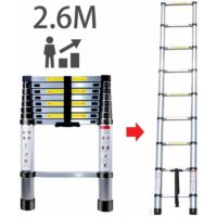 2.6M Aluminum Telescopic Ladder DIY Foldable Retractable Ladder Multifunction Load 150kg, Black