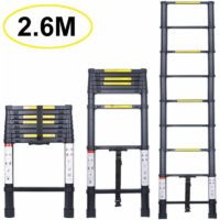 2.6M Telescopic Ladder, Extendable Aluminum Ladder Multi-Function Ladder, Max Load 150KG, All Black