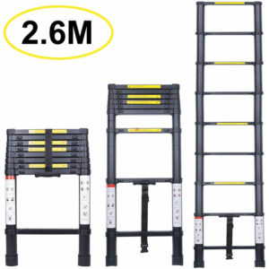 2.6M Telescopic Ladder, Extendable Aluminum Ladder Multi-Function Ladder, Max Load 150KG, All Black
