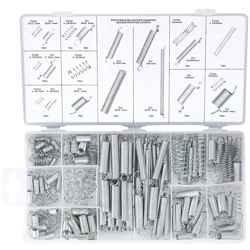 200 Pieces Tension Springs Assortment Compression Springs Assorted Extension Springs Metal 