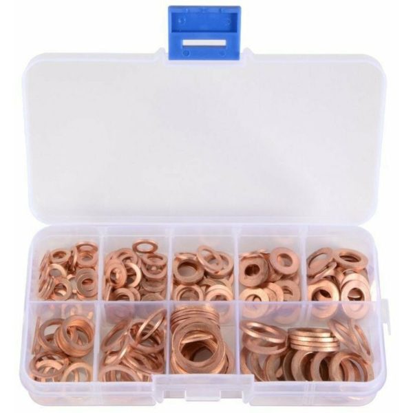 200PCS Copper Washer Kit Copper Washer Assortment Kit M5 M6 M8 M10 M12 M14 Metal Washer Gaskets Sealing Ring Washer for Mechanical 9 Sizes with