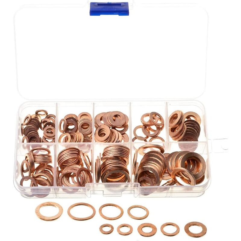 200pcs Copper Gasket Washers Heavy Duty Gaskets 9 Types M5-M14 Oil Pan Plug Engine Drain Gasket Assorted For Car