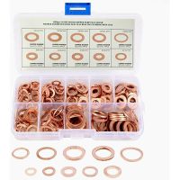 200pcs Copper Washers Kit Round Copper Assortment Kit M5 M6 M8 M10 M12 M14 Metal Washer Seals Mechanics Grommet Ring 9 Sizes with Plastic Box