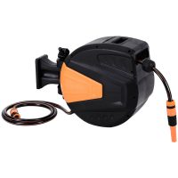 20CM Wall Mounted Retractable Garden Hose Auto Rewind Reel Fixings Spray Pipe - Livingandhome