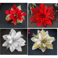 20PCS Christmas Decoration Flowers Gold, Silver and Red Triple Plastic Flowers Sprinkle Powder Three-Dimensional Christmas Flowers c