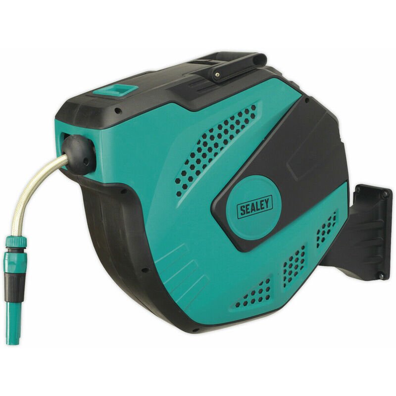 20m Auto-Rewind Control Garden Hose Pipe Reel - 13mm pvc Hose - Spray Jet Nozzle