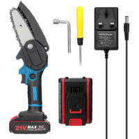 21V 4inch Portable Electric Pruning Saws Small Wood Splitting Chainsaw Brush Motor One-handed Woodworking Tool, uk Plug 2 Batteries - uk Plug 2