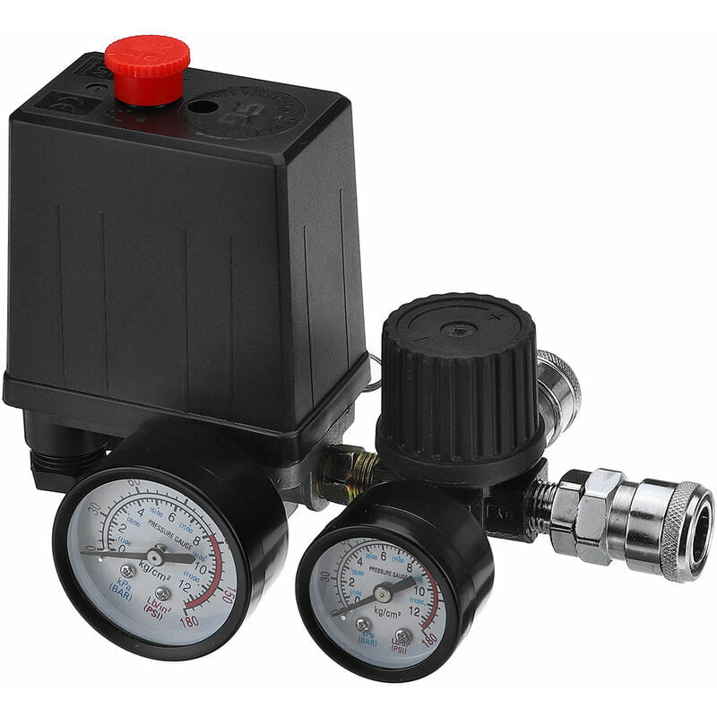 220v 0 180psi Air Compressor Pressure Switch Control Valve Regulator Gauges With Quick Connector 