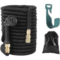 23m Extendable Sprinkler System with 8 Functions, Lightweight Flexible Hose, for Garden Irrigation and Cleaning, Black