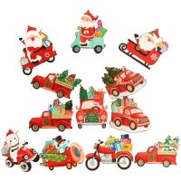 24 Pieces Happy Campers Christmas Ornaments Caravan Christmas Wooden Ornaments Xmas Tree Decorations Vintage Santa rv Trailer Hanging Ornament for