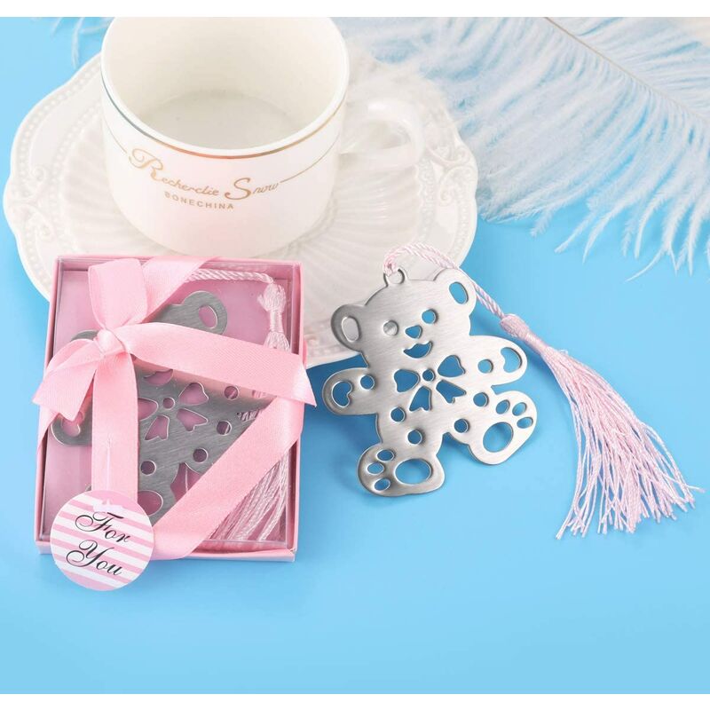 24pcs Metal Bookmarks Baby Shower Souvenirs Birthday Wedding Favors and Gift for Guest,Gift Boxed Book Lovers Collection (24, Pink Bear)